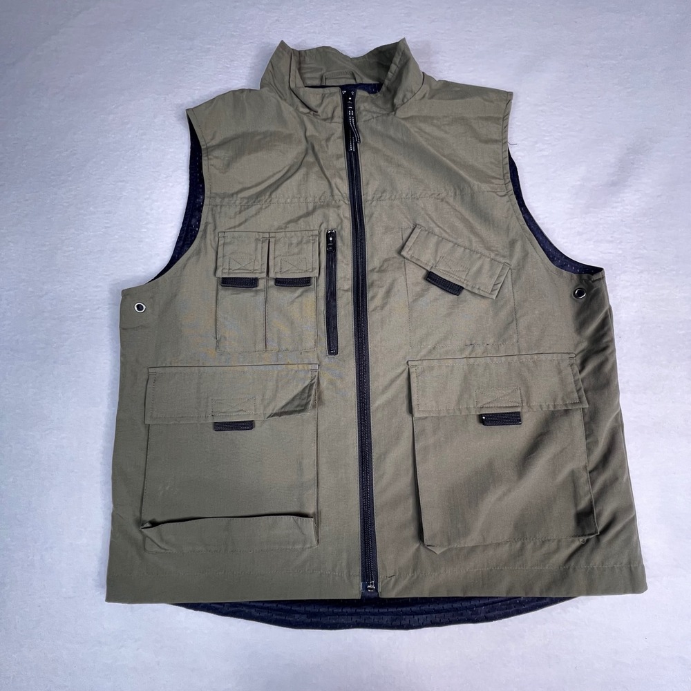 Arizona Jean Kids Utility Cargo Fishing Vest Olive Green Mesh Lined Sz L 14/16